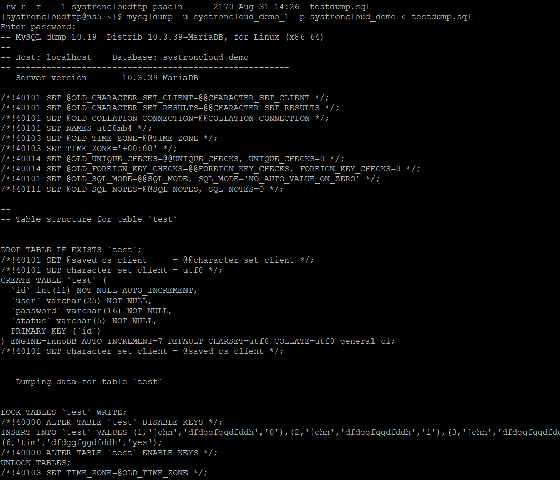 mysql database restore command screenshot