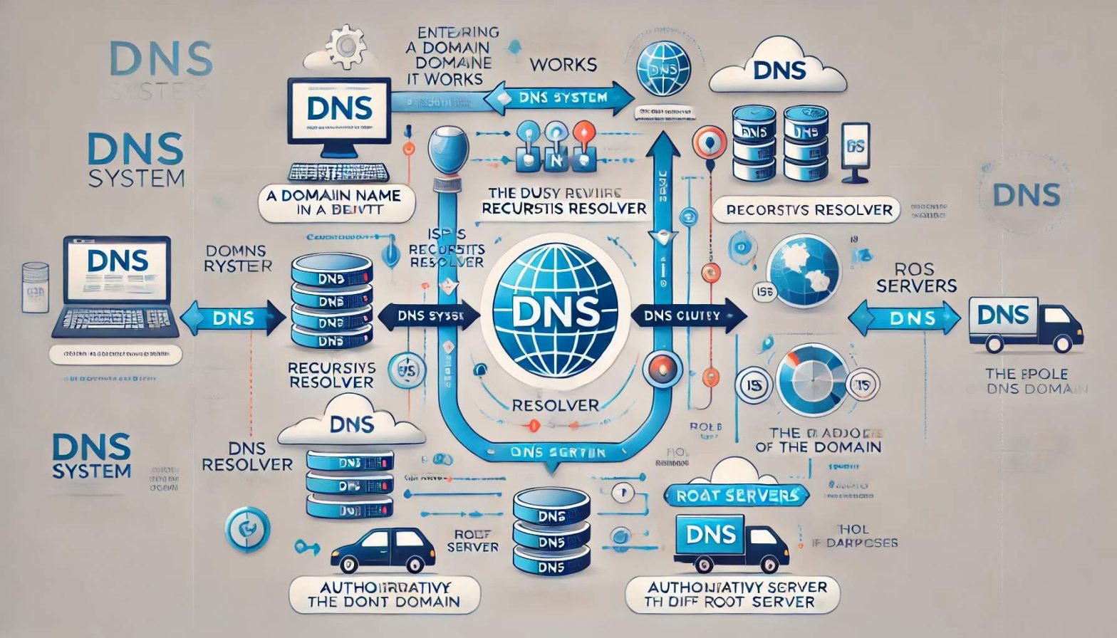 how DNS system works , how DNS query travels between client and server and role of root servers